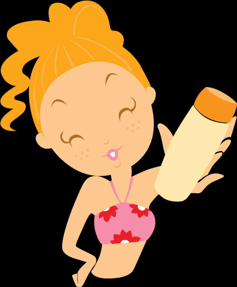 Cartoon Girl Applying Sunscreen PNG image