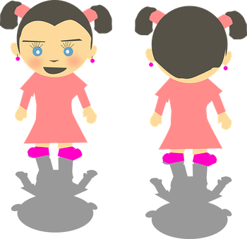 Cartoon Girl Frontand Back View PNG image