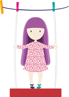 Cartoon Girl Hanging Clothesline PNG image