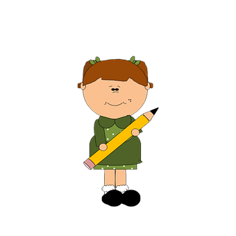 Cartoon Girl Holding Pencil PNG image