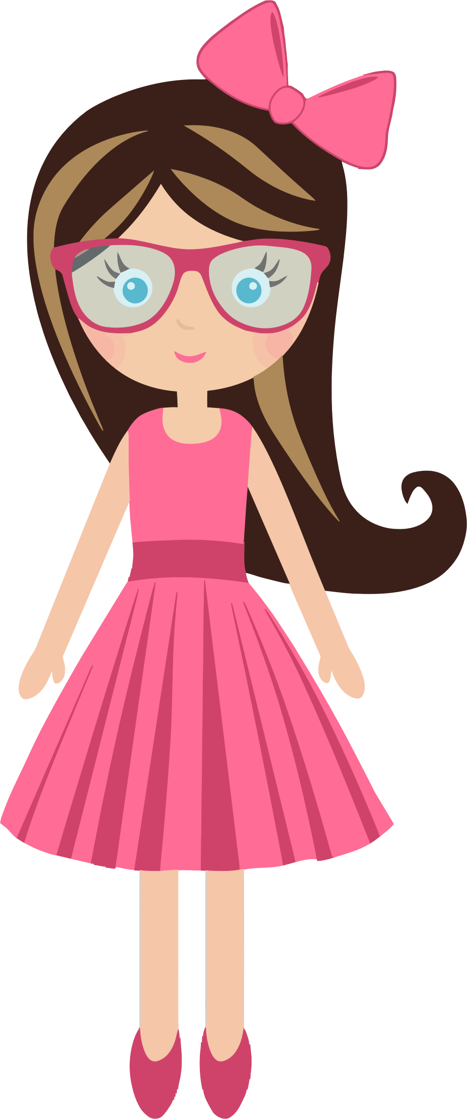Cartoon Girl Pink Dress Eyeglasses PNG image