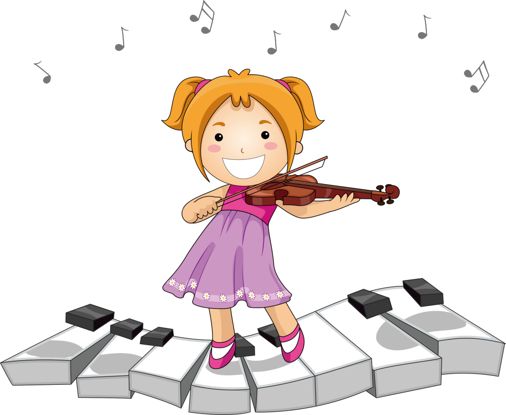 Cartoon Girl Playing Violinon Piano Keys PNG image