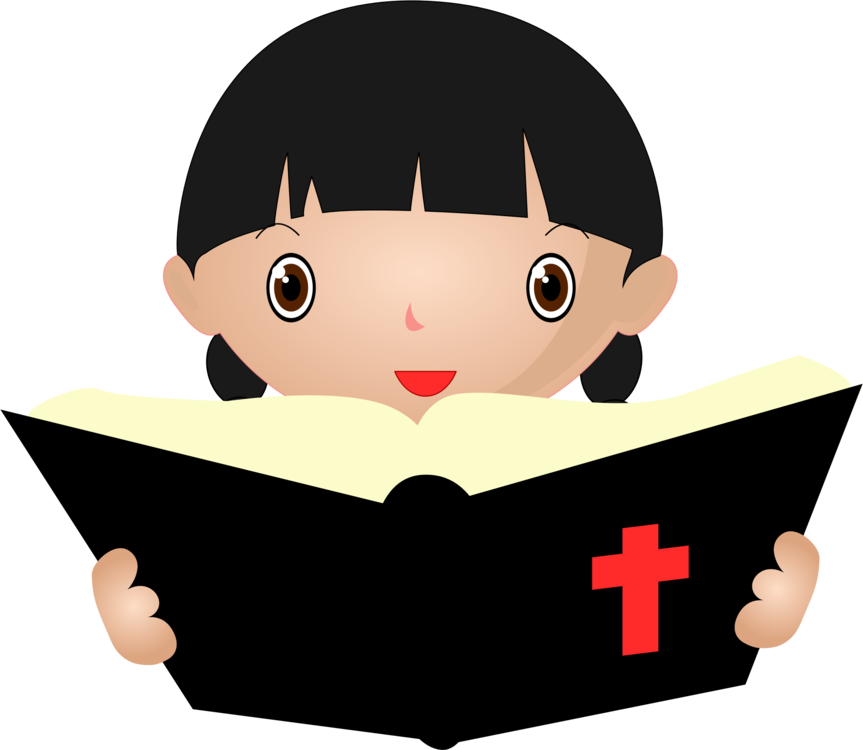 Cartoon Girl Reading Bible PNG image