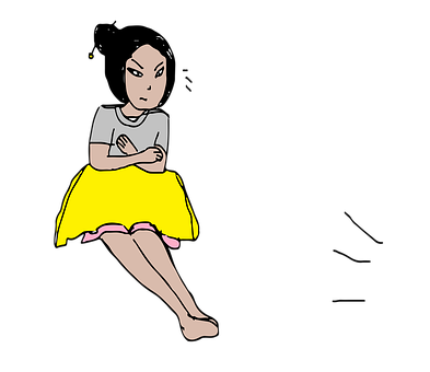 Cartoon Girl Sitting Cross Armed PNG image