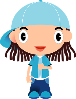 Cartoon Girlin Blue Capand Outfit PNG image