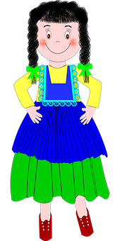 Cartoon Girlin Colorful Dress PNG image
