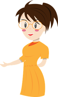Cartoon Girlin Orange Dress PNG image