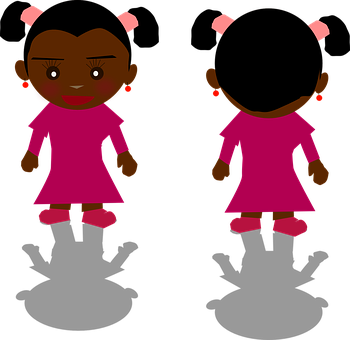 Cartoon Girlin Pink Dress Frontand Back View PNG image