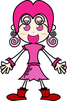 Cartoon Girlin Pink Dress PNG image