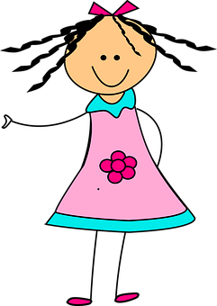Cartoon Girlin Pink Dress PNG image