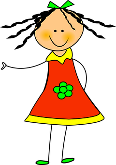 Cartoon Girlin Red Dress PNG image