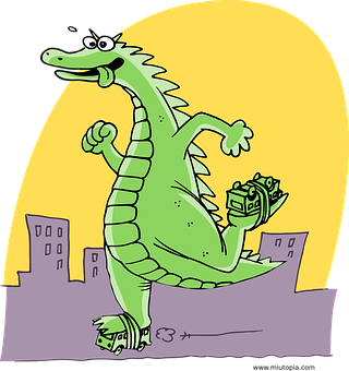 Cartoon Godzilla City Stroll PNG image