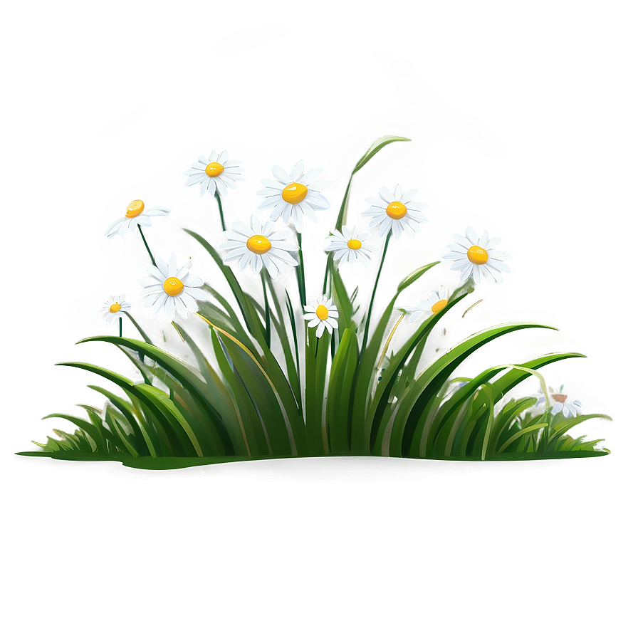 Cartoon Grass With Daisies Png Mnh PNG image