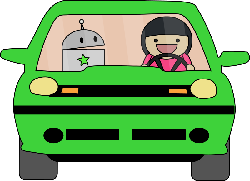 Cartoon Green Carwith Driverand Robot Passenger PNG image