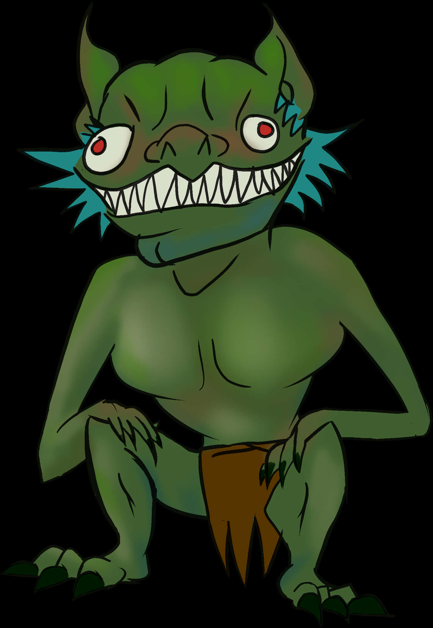 Cartoon Green Goblin Crouching PNG image
