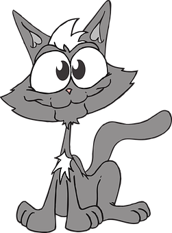 Cartoon Grey Cat Sitting PNG image