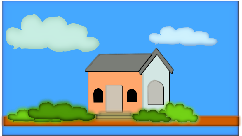 Cartoon House Under Blue Sky PNG image