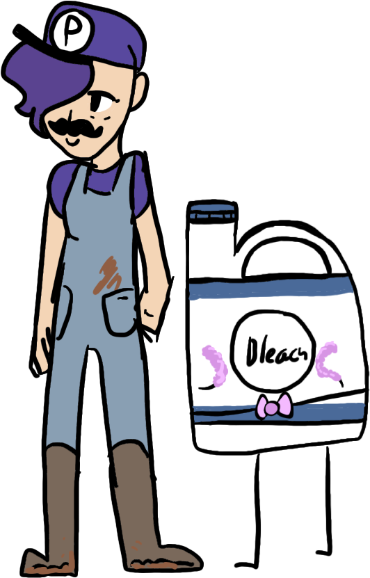 Cartoon Janitor With Bleach Bottle PNG image