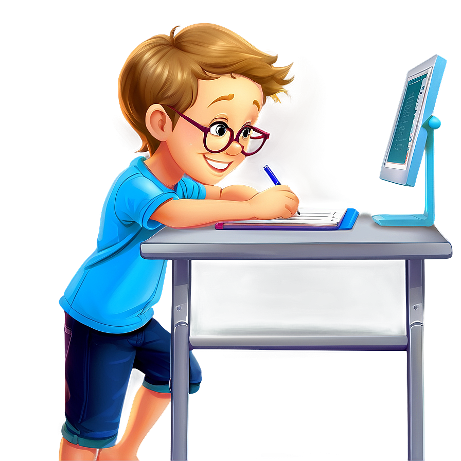 Cartoon Kid Doing Homework Png 06132024 PNG image