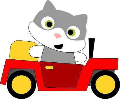 Cartoon Kitten Driving Toy Car PNG image