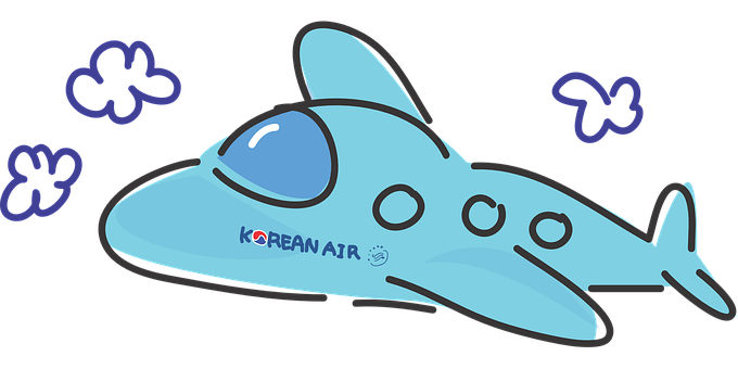 Cartoon Korean Air Plane Illustration PNG image