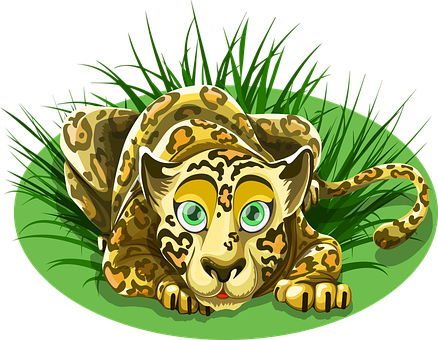 Cartoon Leopard Restingin Grass PNG image