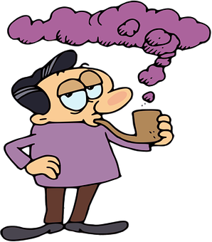 Cartoon Man Daydreaming While Drinking Coffee PNG image