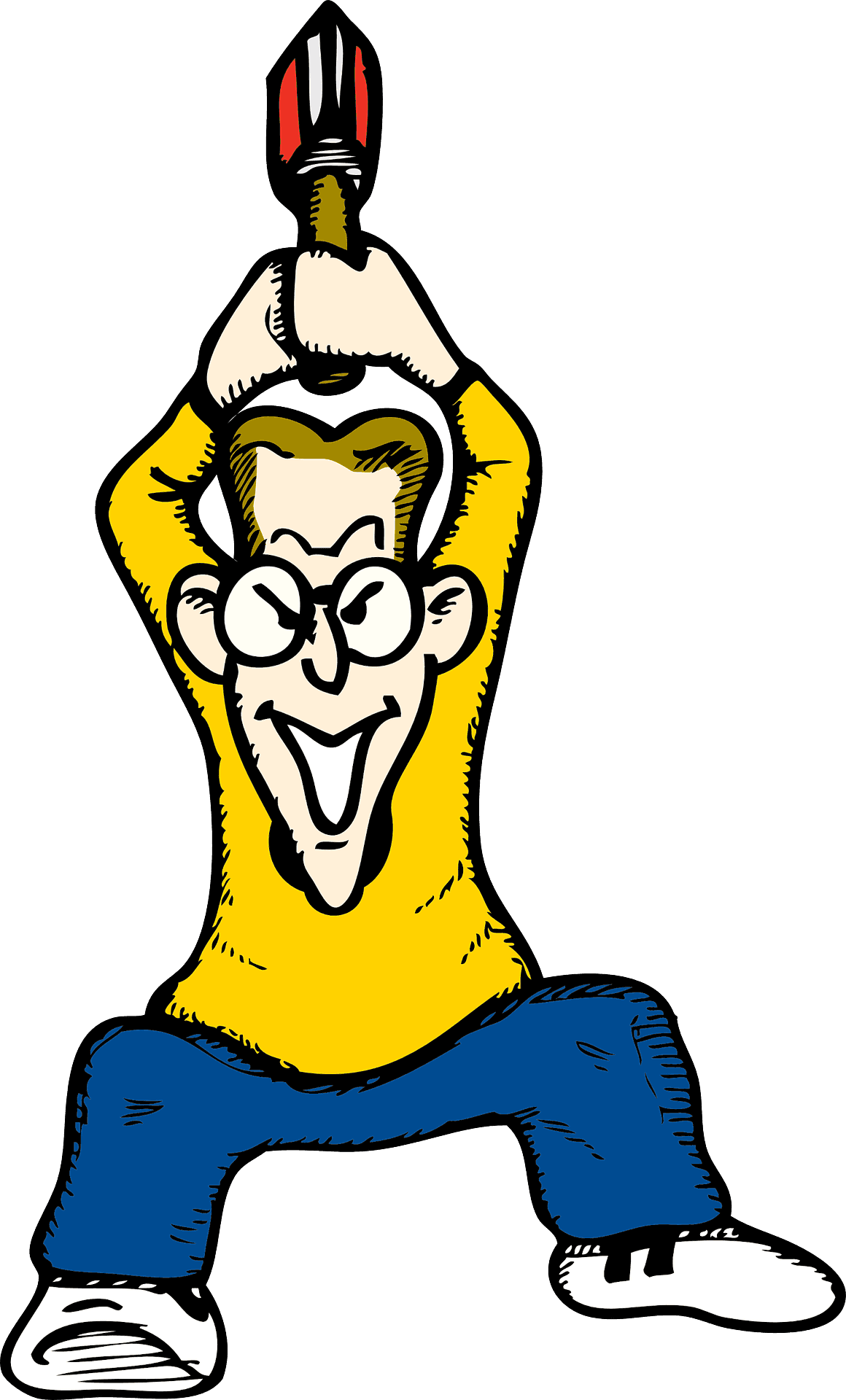 Cartoon Man Holding Screwdriver Above Head PNG image