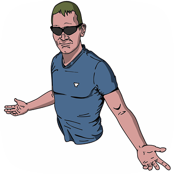 Cartoon Manin Sunglassesand Blue Shirt PNG image