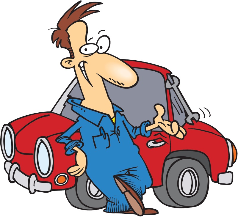 Cartoon Mechanic Leaningon Car PNG image