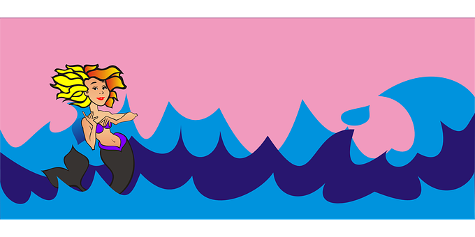 Cartoon Mermaid Wavingat Sea.jpg PNG image