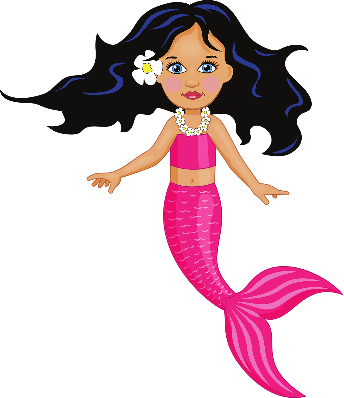 Cartoon Mermaidwith Pink Tail Clipart PNG image