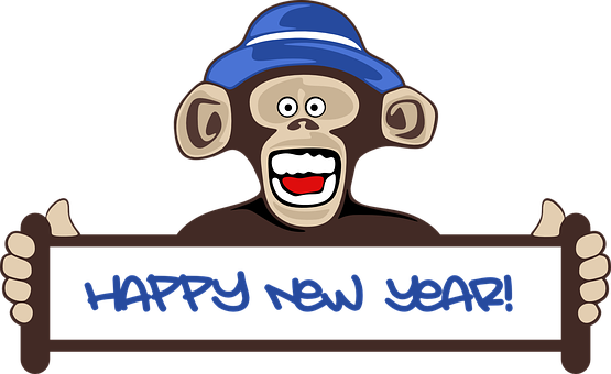 Cartoon Monkey Celebrating New Year PNG image