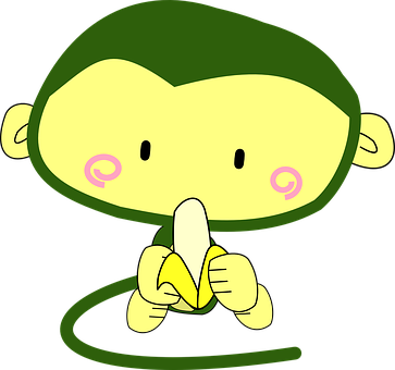 Cartoon Monkey Eating Banana PNG image