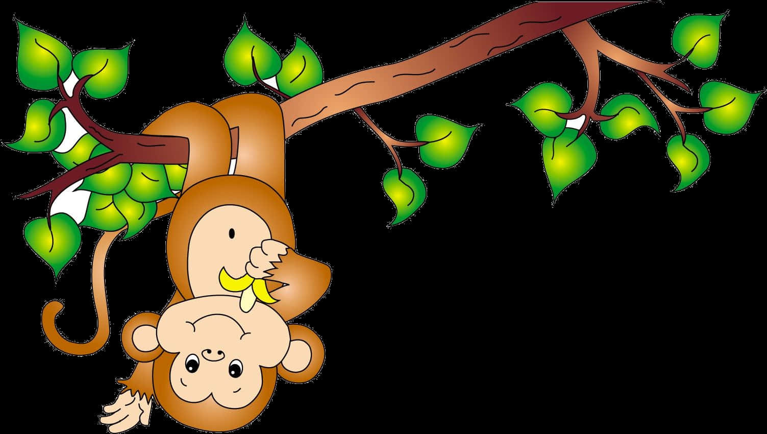 Cartoon Monkey Hanging From Branch PNG image