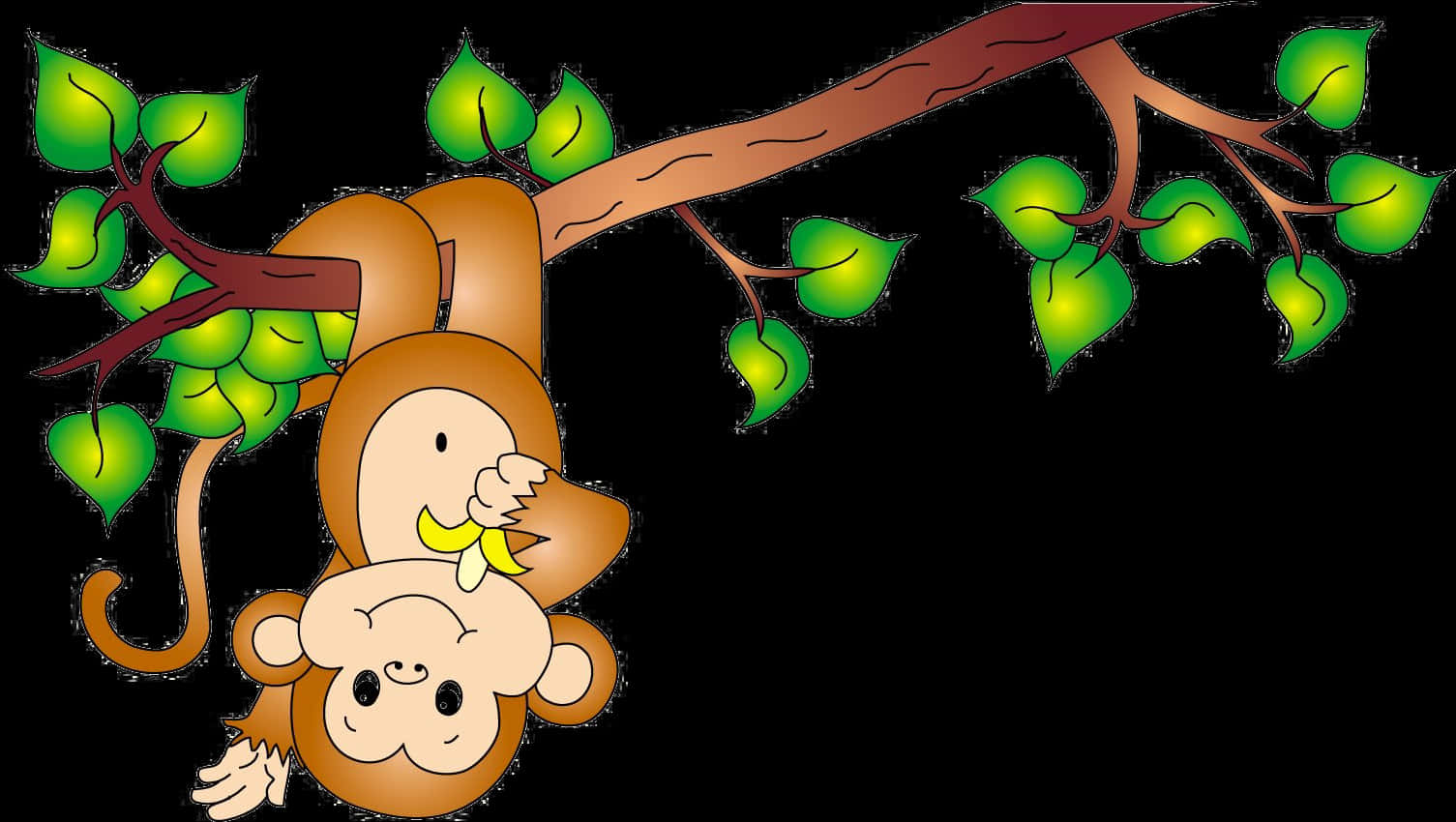 Cartoon Monkey Hanging From Branch PNG image