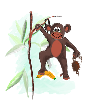 Cartoon Monkey Hanging From Branch PNG image