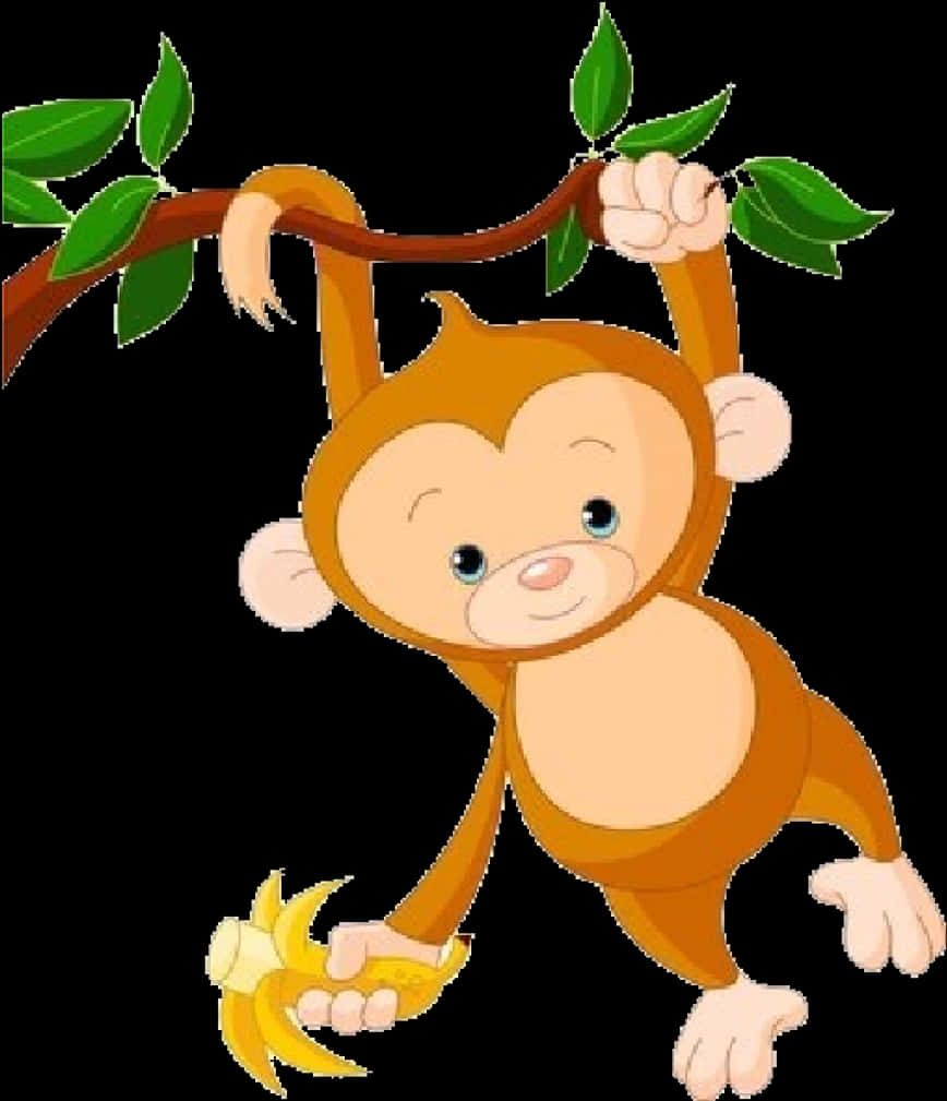 Cartoon Monkey Hanging With Banana PNG image