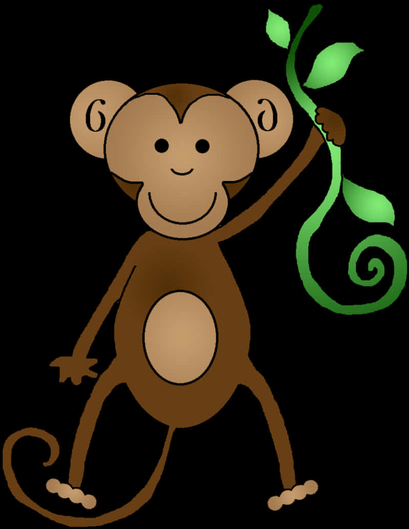 Cartoon Monkey Holding Vine PNG image