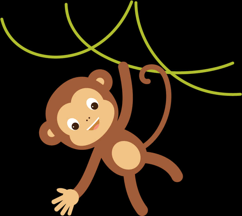 Cartoon Monkey Swingingon Vine PNG image