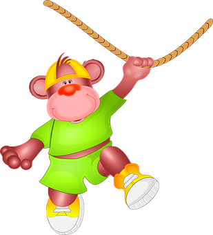 Cartoon Monkey Swingingon Vine PNG image