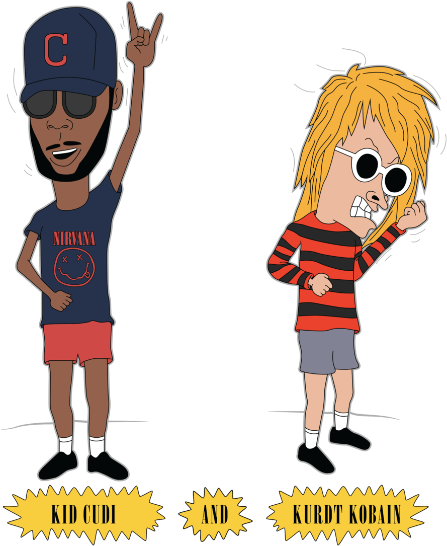 Cartoon Music Legends Kid Cudi Kurt Cobain PNG image