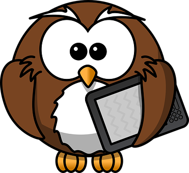 Cartoon Owlwith Tablet PNG image