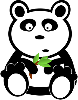 Cartoon Panda Holding Bamboo PNG image