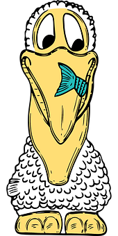 Cartoon Pelicanwith Fish PNG image