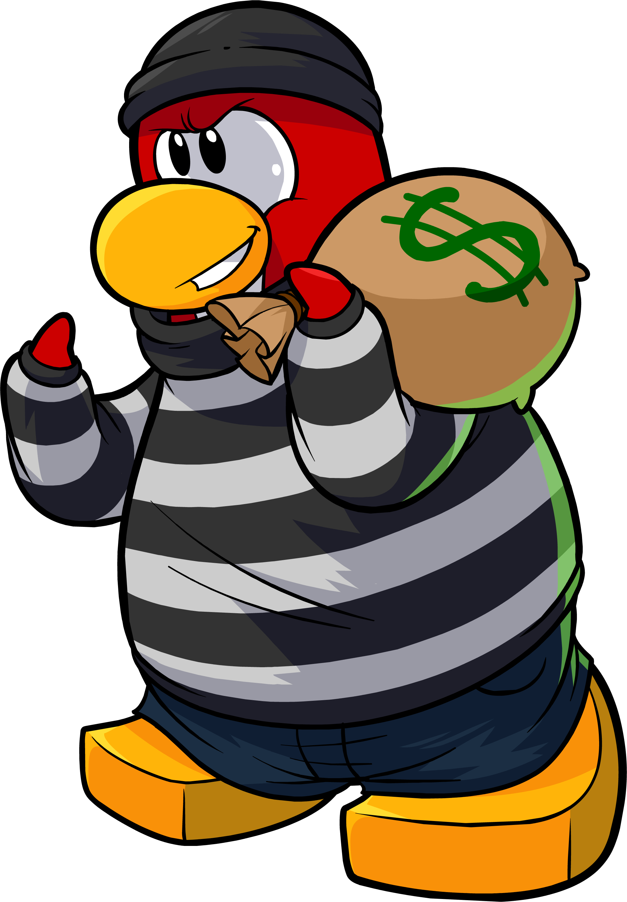 Cartoon Penguin Thief With Loot Bag PNG image