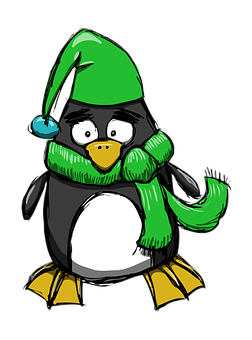 Cartoon Penguin Wearing Winter Clothes PNG image