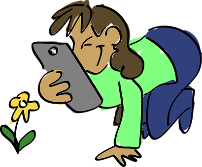 Cartoon Person Photographing Flower PNG image