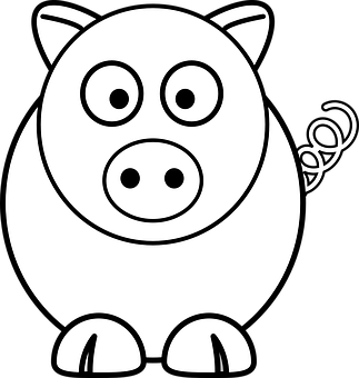 Cartoon Pig Blackand White PNG image