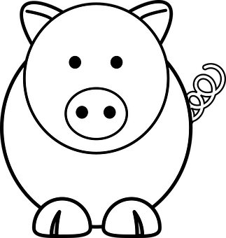 Cartoon Pig Blackand White Vector PNG image